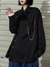 Diagonal Placket Asymmetric Metal Chain Blouses Shirts Top